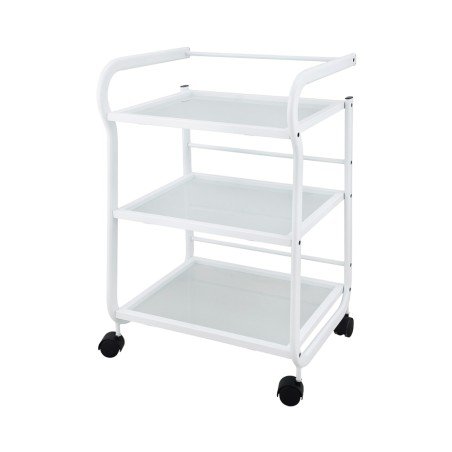 Trolley de beauté Weelko Angelo blanc avec étagères en verre