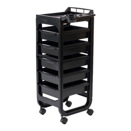 Carrito de peluquería Hope 5 cajones con bandeja lateral negro - Weelko