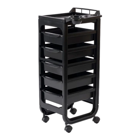 Carrito de peluquería Hope 5 cajones con bandeja lateral negro - Weelko