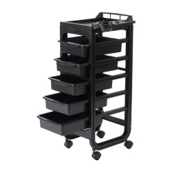 Carrito de peluquería Hope 5 cajones con bandeja lateral negro - Weelko