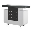 Leah Reception Desk: Curved, sleek design with storage and pull-out tray. - -Hairdresser's Receptions