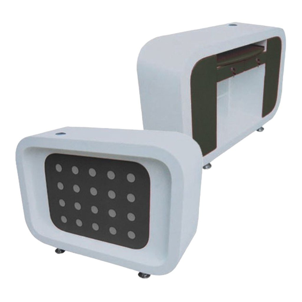 Recepción Buddy: mostrador ergonómico con almacenamiento y diseño elegante