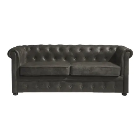 Sillón Chester 3 plazas gris capitoné en piel sintética y madera I-medStetic Premium
