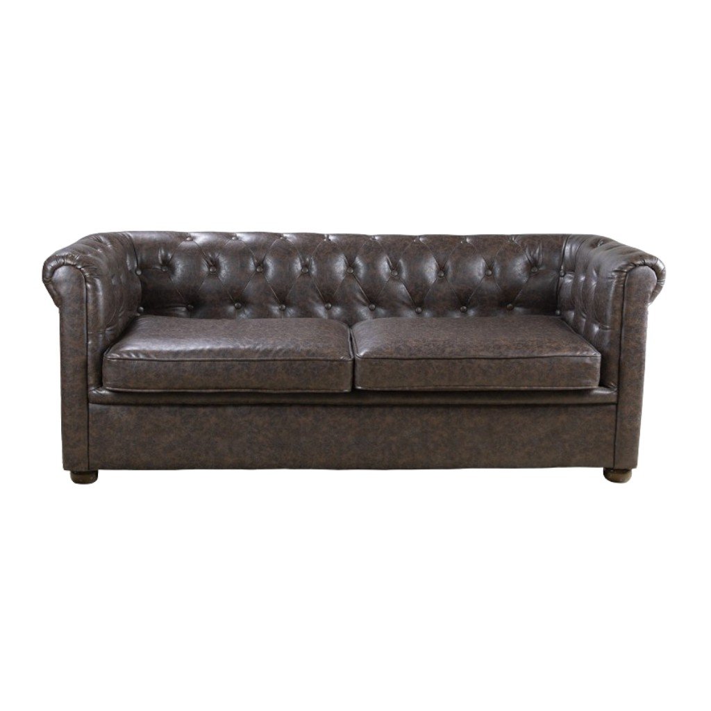 Chester Brown 3-seater waiting sofa with PU faux leather upholstery and button-tufted design by I-medStetic Premium