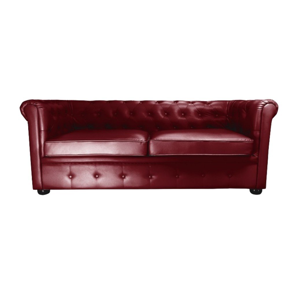 Sedia d'attesa Chester 3 posti Bordeaux design inglese capitonné in pelle PU - I-medStetic Premium