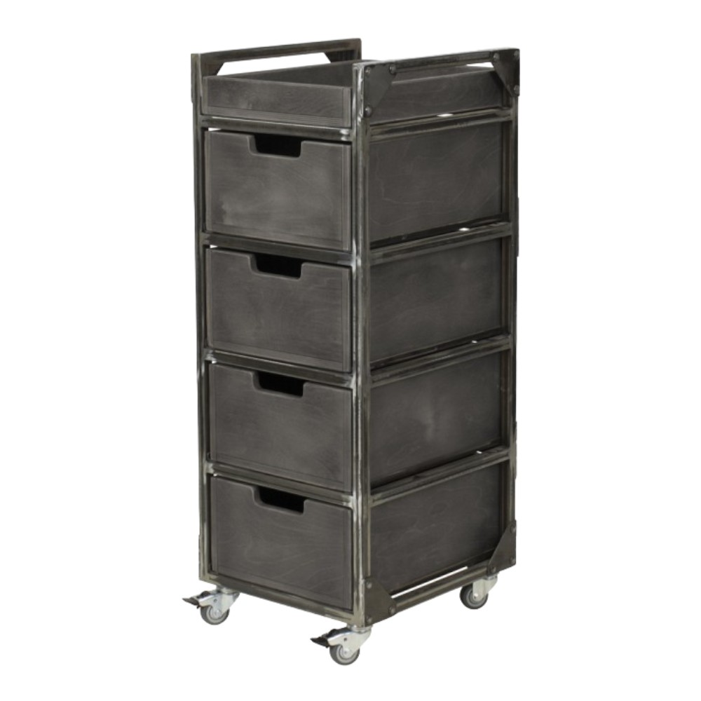 NeoBeauty Brixton Barber Cart: 4 Drawers, Swivel Wheels, Gray -NeoBeauty -Carber carts