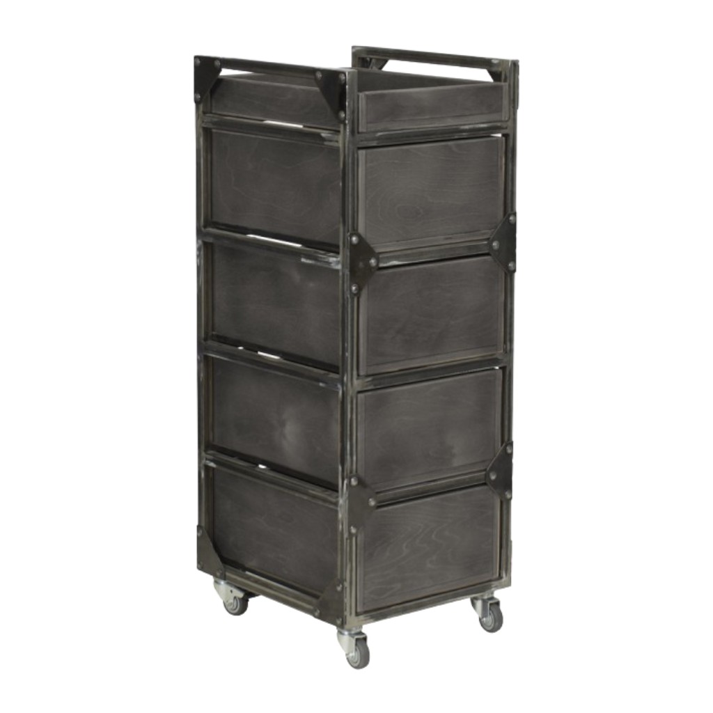 Carrito Barbería Brixton Gris con 4 Cajones y Ruedas Giratorias - Moderno | NeoBeauty