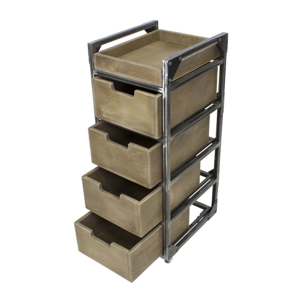 Trolley Brixton Marrone NeoBeauty - 4 cassetti, ruote piroettanti con freno, struttura in metallo laccato