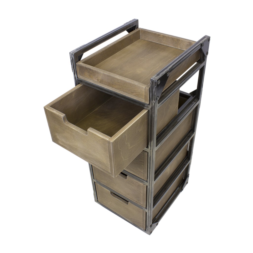 NeoBeauty Brixton Brown Barber Cart — 4 Drawers, Swivel Wheels
