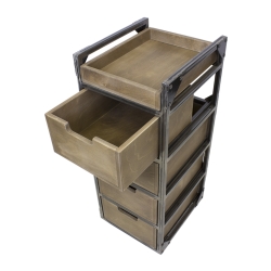 NeoBeauty Brixton Brown Barber Cart — 4 Drawers, Swivel Wheels