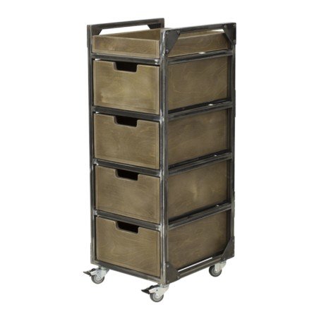 Carrito de barbería Brixton marrón 4 cajones y ruedas giratorias - NeoBeauty