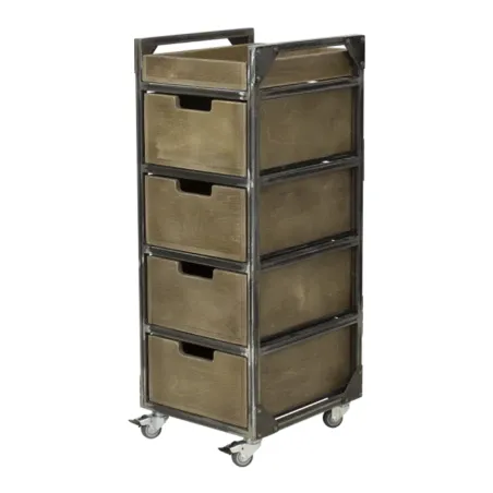 Carrito de barbería Brixton marrón 4 cajones y ruedas giratorias - NeoBeauty