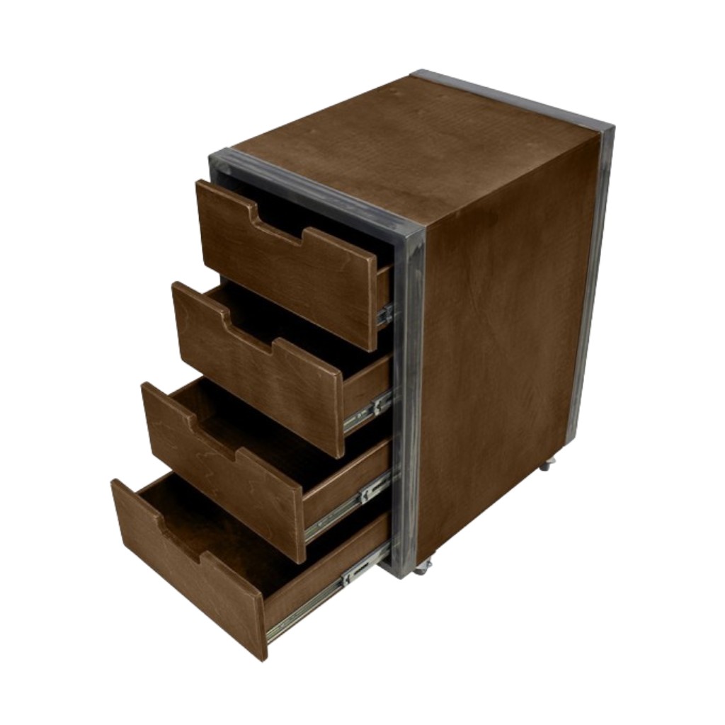 Trolley City Marrone NeoBeauty - carrello compatto con struttura metallica effetto usurato, cassetti multistrato e ruote con fre