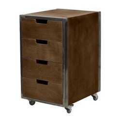 Trolley City Marrone NeoBeauty - carrello compatto con struttura metallica effetto usurato, cassetti multistrato e ruote con fre