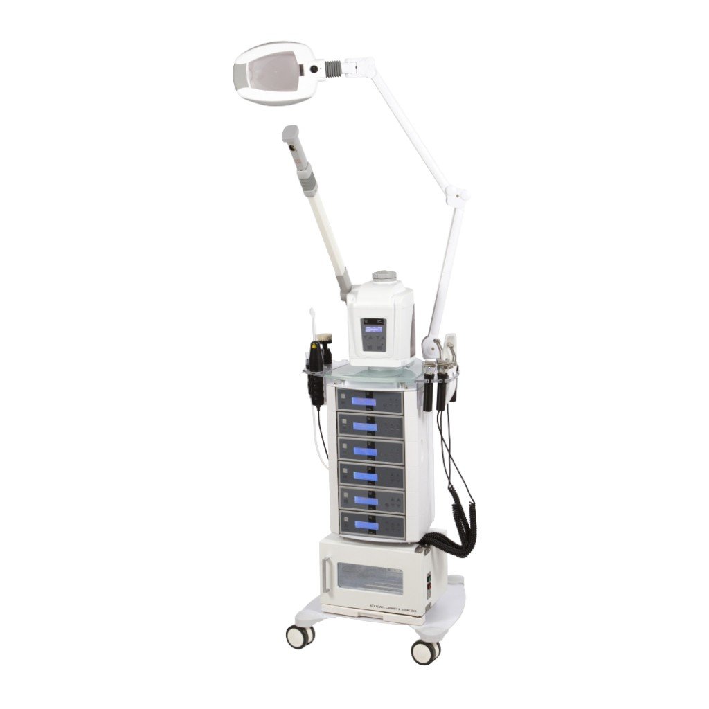Torre multifuncional estética profesional Weelko 1005T+3020+T-01+300DT, lupa LED 3× y vaporizador con ozono