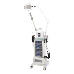 Weelko Carrello multifunzione estetica 1005T+3020+T-01+300DT con vaporizzatore viso (ozono), scalda asciugamani e lupa LED 3×