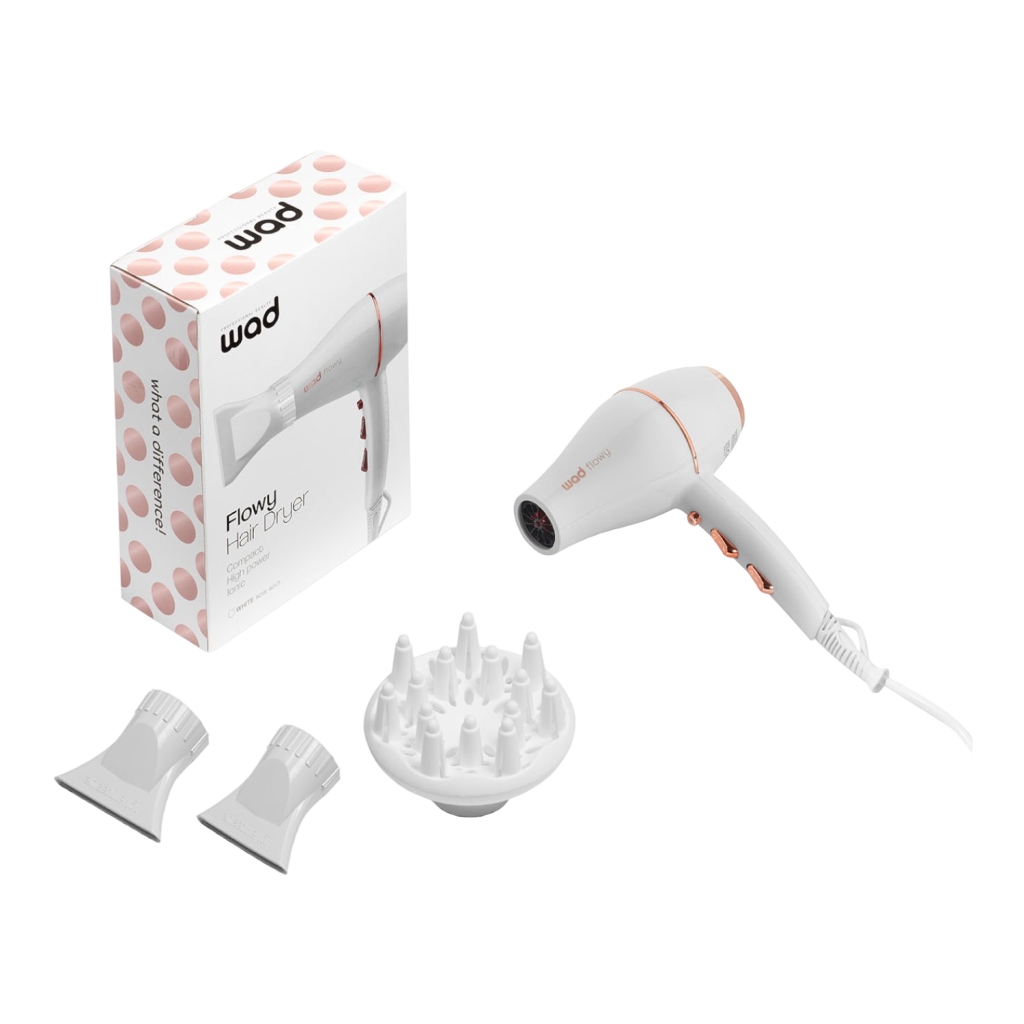 Asciugacapelli ionico compatto Flowy White per parrucchieri Wad