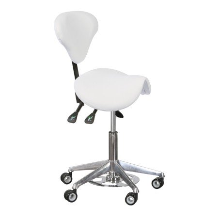Bernice Banco ergonómico tipo sela com encosto triangular, giratório, regulável em altura, com rodas