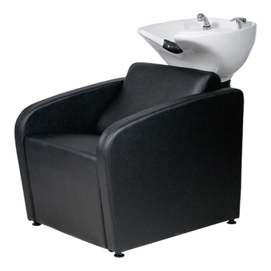 Lavatesta Mullet Weelko compatto con bacino in ceramica profondo e rivestimento nero per salone moderno