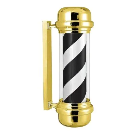 Poste de barbero rotativo blanco y negro con luz interior dorada - Weelko