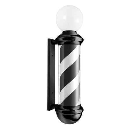 Poteau de barbier rotatif noir et blanc avec globe lumineux Weelko