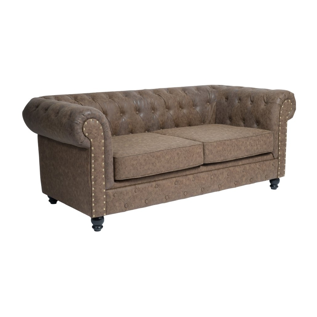 Chesterfield Sofa Repose Brown Button-Tufted Aged Finish - Weelko