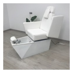 Fauteuil de pédicure SPA avec baignoire à LED, revêtement en PU blanc et deux moteurs – NeoBeauty