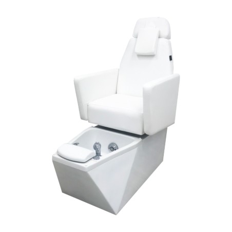 Cadeira de pedicure NeoBeauty com banheira LED, estofado em PU branco e 2 motores