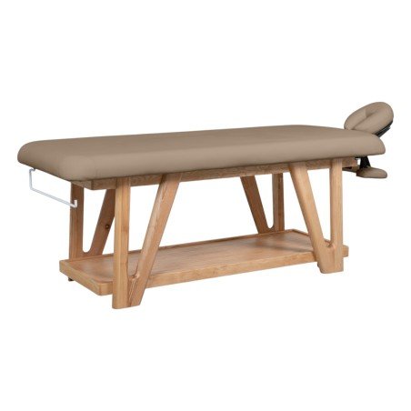 Camilla fija Roots de madera maciza con colchón 11 cm PU beige | Weelko