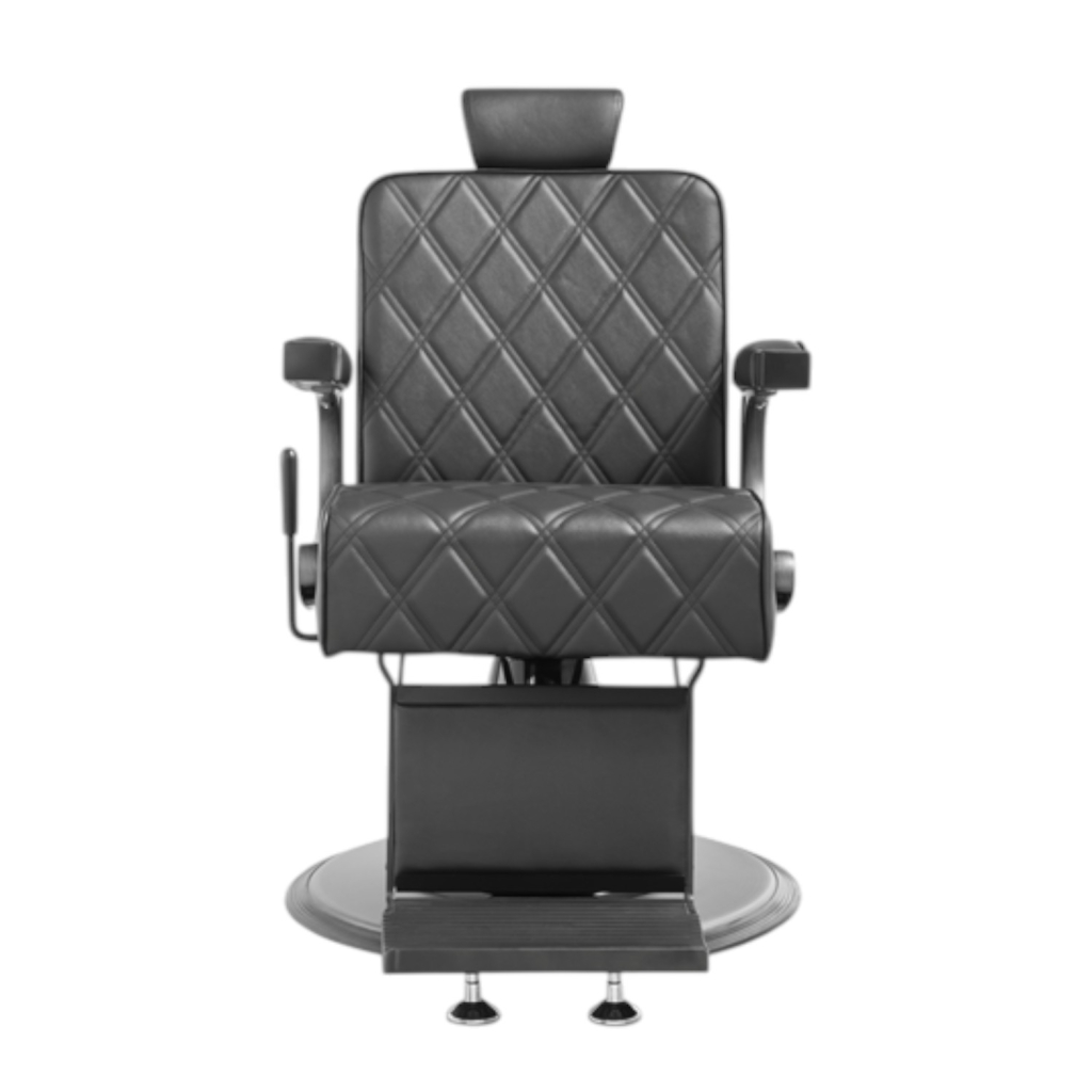 Taito Barber Chair with Black PU Diamond-Stitched Upholstery and Reclining Backrest - Mudi