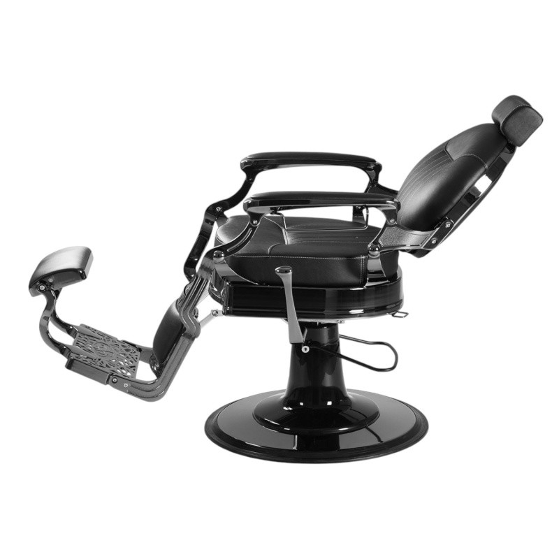 Sillón de barbero Mige reclinado con reposapiés frontal extendido