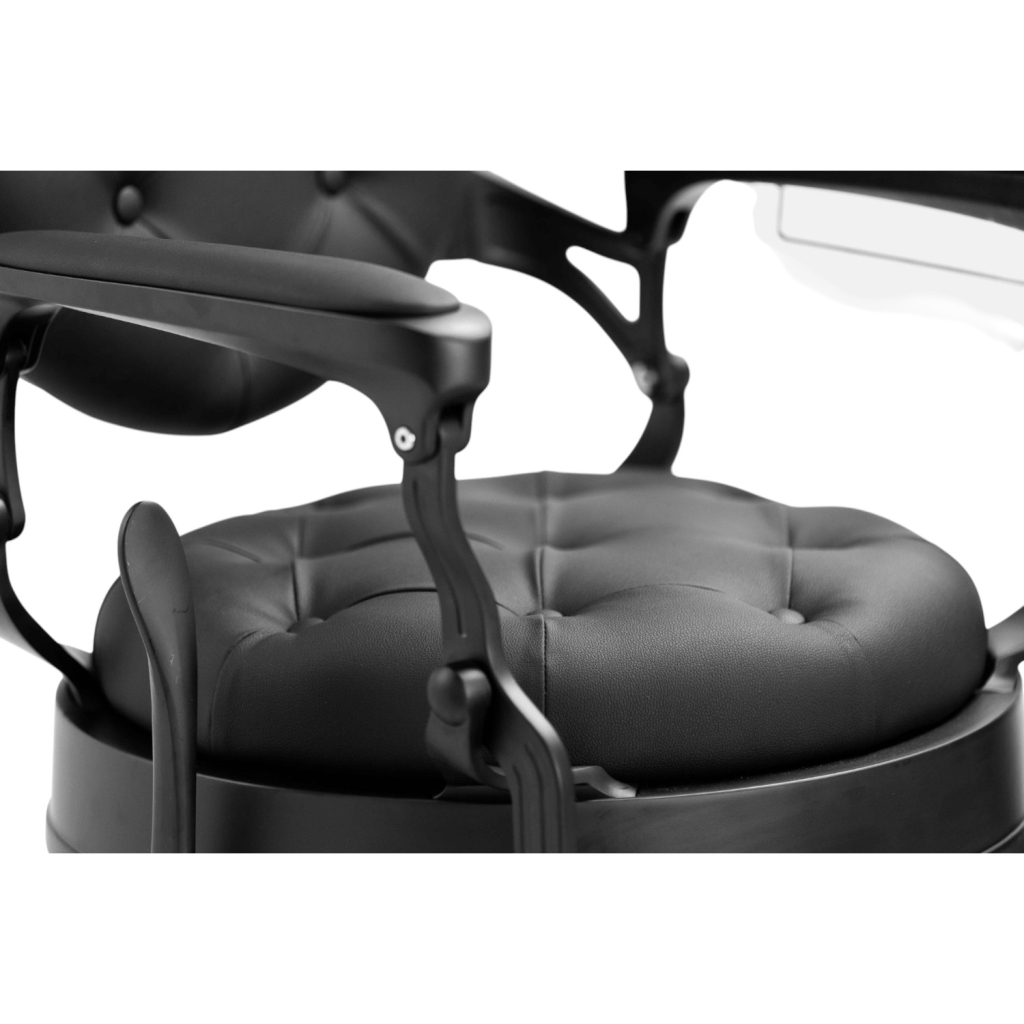 Mack Black Barber Chair with Die-Cast Aluminium Frame and Reclining Backrest — i-Medstetic