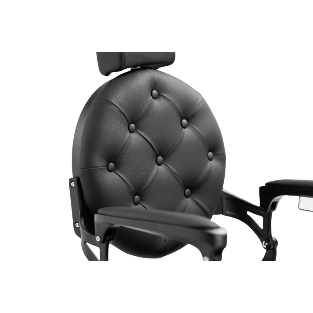 Mack Black Barber Chair with Die-Cast Aluminium Frame and Reclining Backrest — i-Medstetic