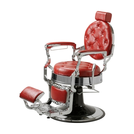 Sillón de barbero Mack Red Silver, tapizado rojo capitoné y estructura de aluminio inyectado - i-Medstetic