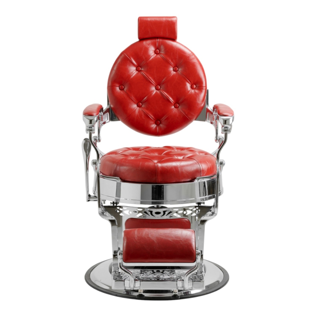 Mack Barber Chair - Red Tufted Upholstery, Die-Cast Aluminium Frame | i-Medstetic