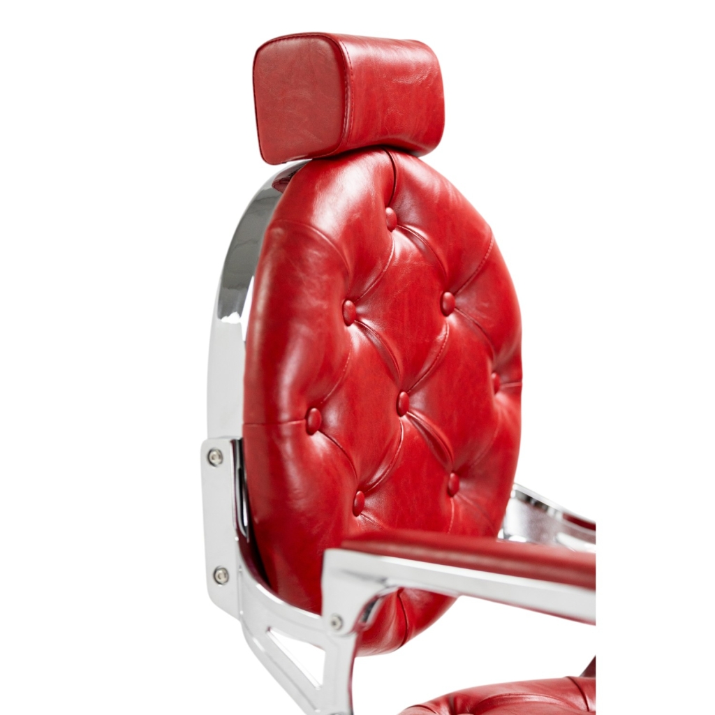 Mack Barber Chair - Red Tufted Upholstery, Die-Cast Aluminium Frame | i-Medstetic