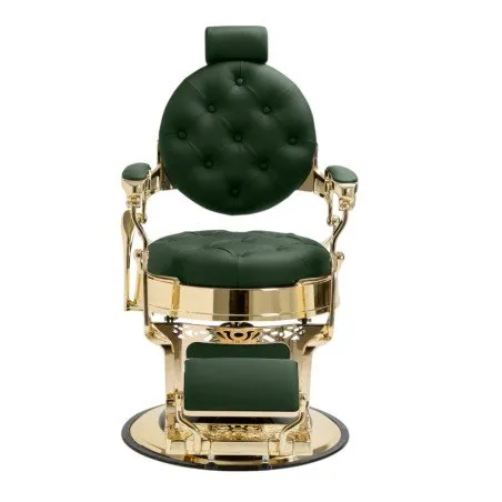 Sillón de barbero Green Gold tapizado verde capitoné - i-Medstetic
