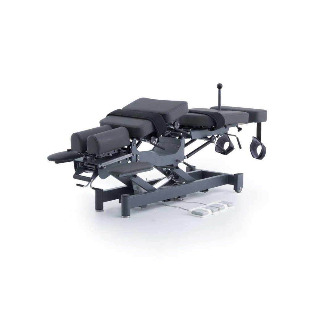 ALMA electric chiropractic table, 2 motors with flexion-distraction – grey base, grey upholstery