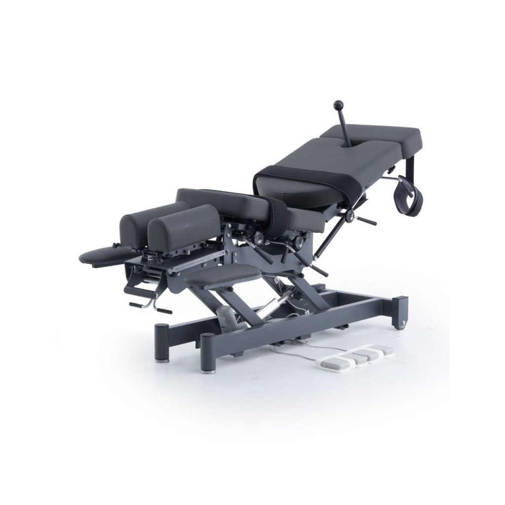 ALMA electric chiropractic table, 2 motors with flexion-distraction – grey base, grey upholstery