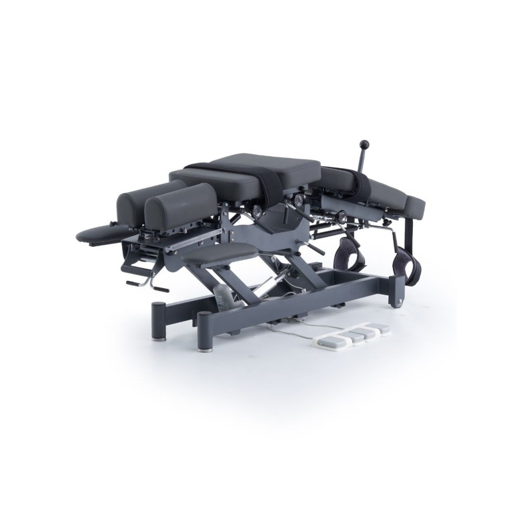 ALMA electric chiropractic table, 2 motors with flexion-distraction – grey base, grey upholstery