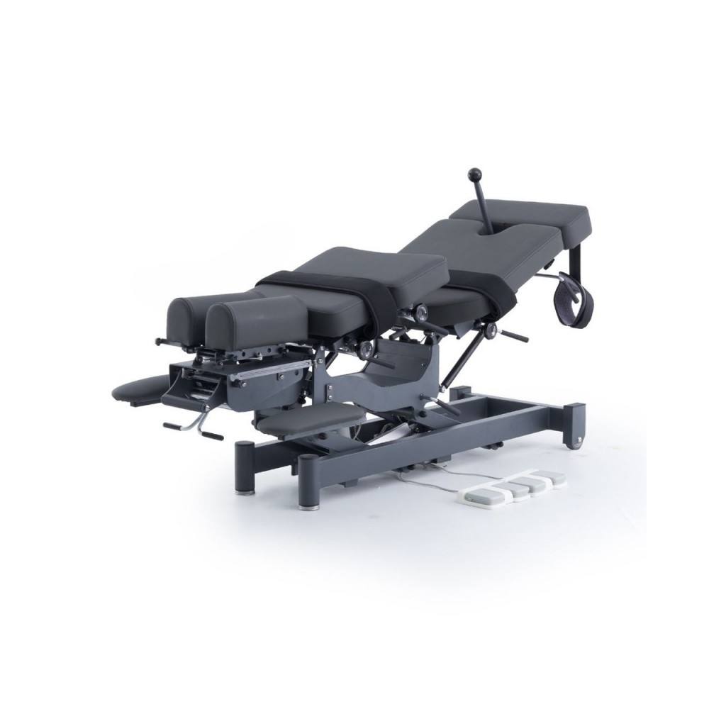 ALMA electric chiropractic table, 2 motors with flexion-distraction – grey base, grey upholstery