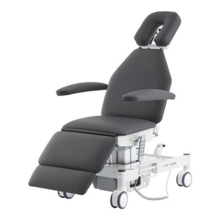 Cadeira médica elétrica ENT, 4 motores – base branca, estofos cinzentos