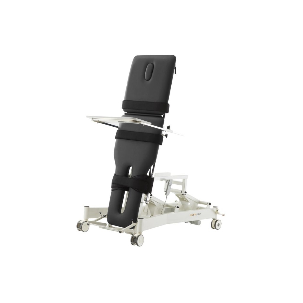 Camilla de bipedestación TILT 2 motores – base blanca, tapizado gris