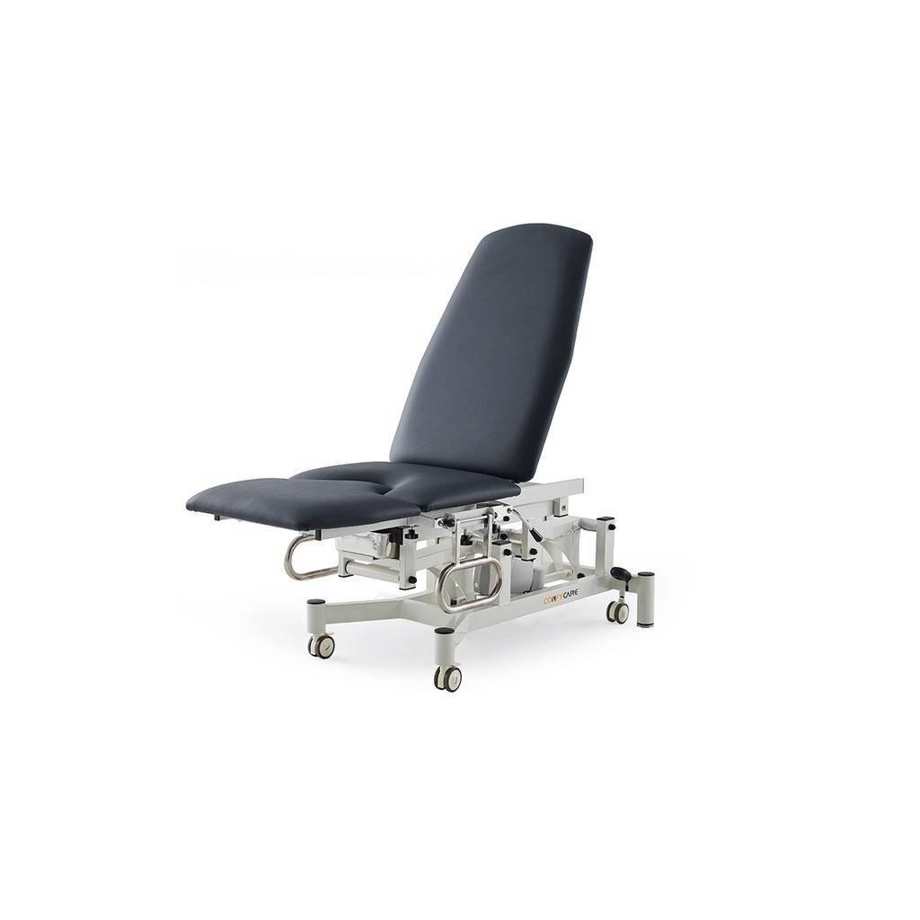 Fauteuil gynécologique électrique OB, 2 moteurs – base blanche, sellerie grise