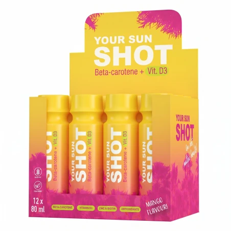 Your Sun Shot Vit. D3 Mango bebida bronceadora con betacaroteno 80 ml x 12 unidades