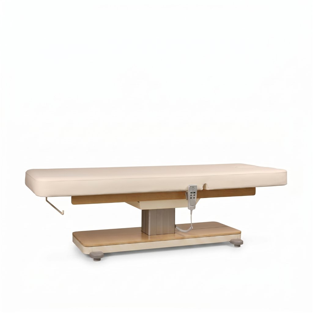 Table de massage électrique Mirplay Orion base en bois couleur crème