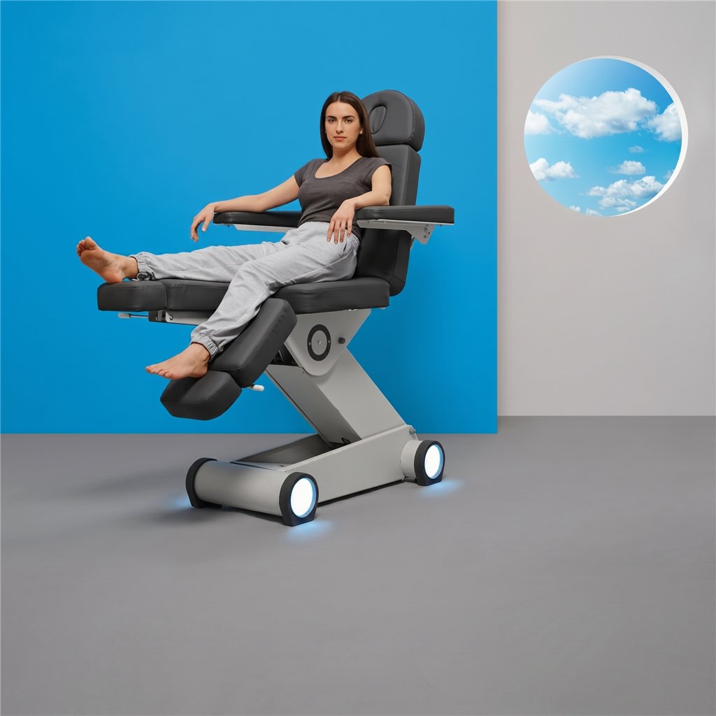 Podiatry chair with 3 motors, LED base – Weelko B’Light Grey