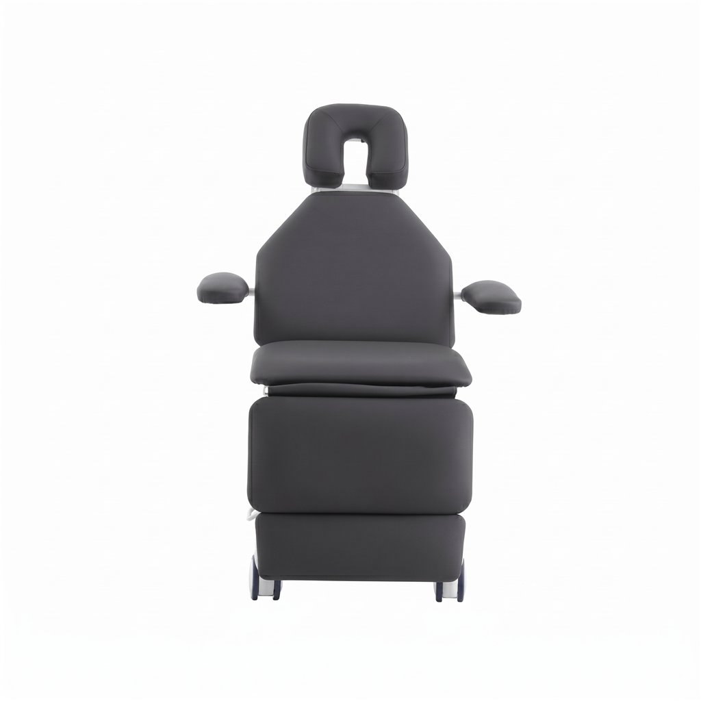 Sillón médico ENT eléctrico 4 motores – base blanca, tapizado gris