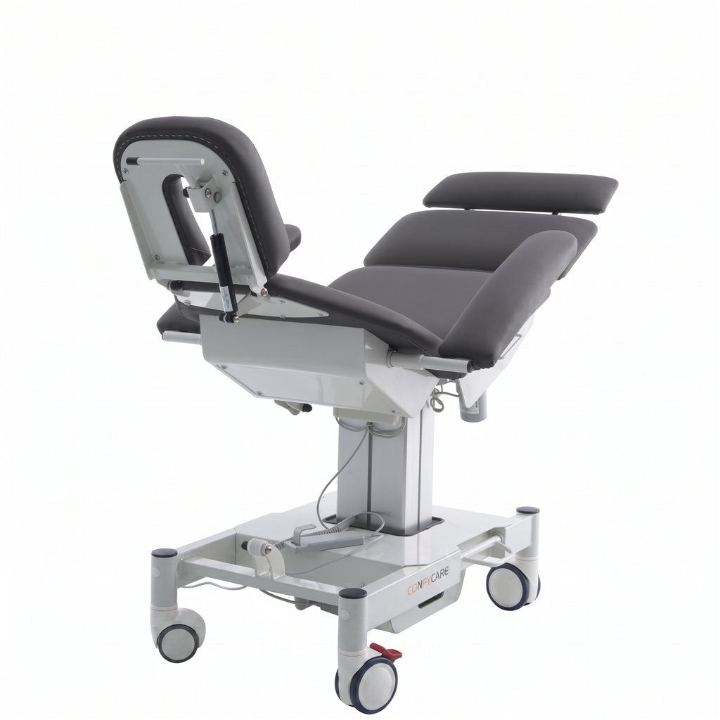 Poltrona medica elettrica ENT, 4 motori – base bianca, rivestimento grigio