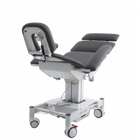 Sillón médico ENT eléctrico 4 motores – base blanca, tapizado gris